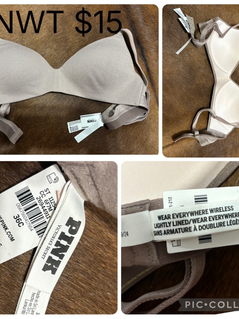 Victoria's Secret PINK Light Taupe/cocoa Wireless T-Shirt Bra